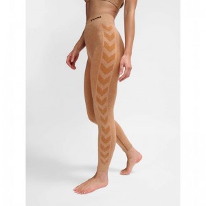 Dámské Tričko Hummel Ci Seamless Mid Waist Hnědé | 228215-550