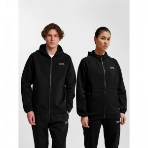 Pánské Mikina s Kapucí Hummel Tech Fleece Regular Zip Černé | 092904-872