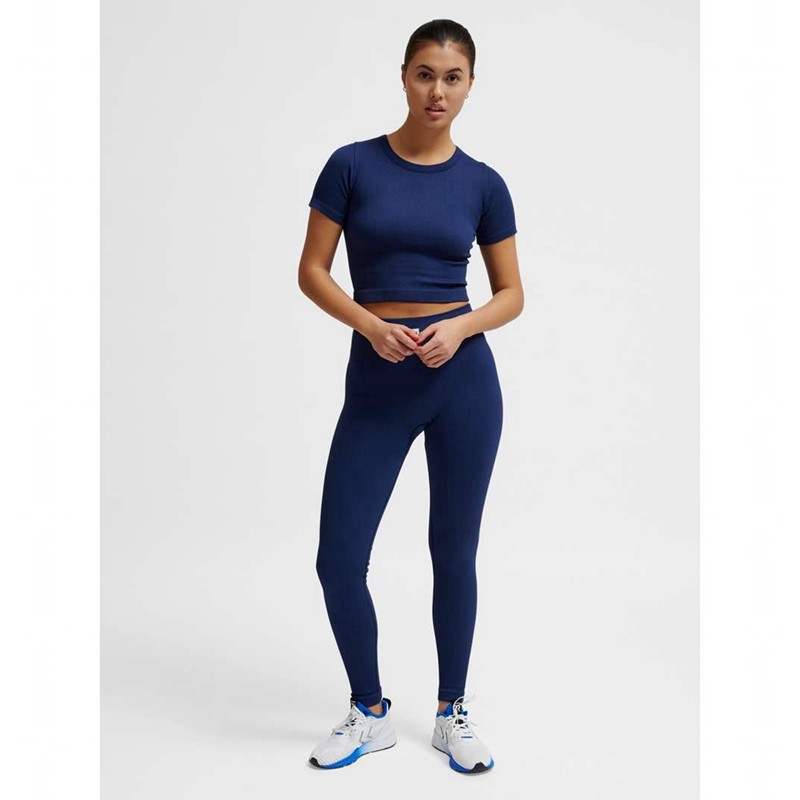 Dámské Bundy Hummel Pulse Seamless Rib W S/S Tmavě Blankyt | 571006-454