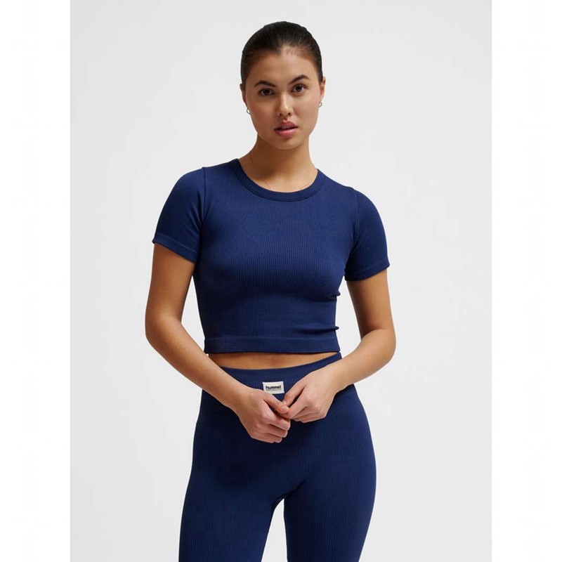 Dámské Bundy Hummel Pulse Seamless Rib W S/S Tmavě Blankyt | 571006-454
