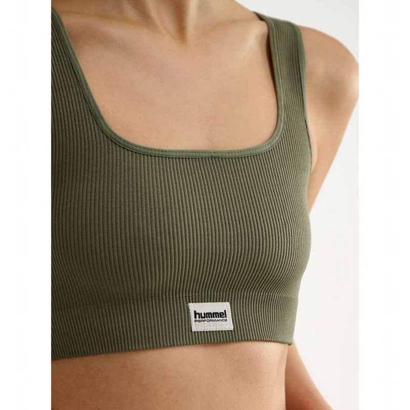 Dámské Tričko Hummel Pulse Seamless Rib Olivy Zelené | 826708-049