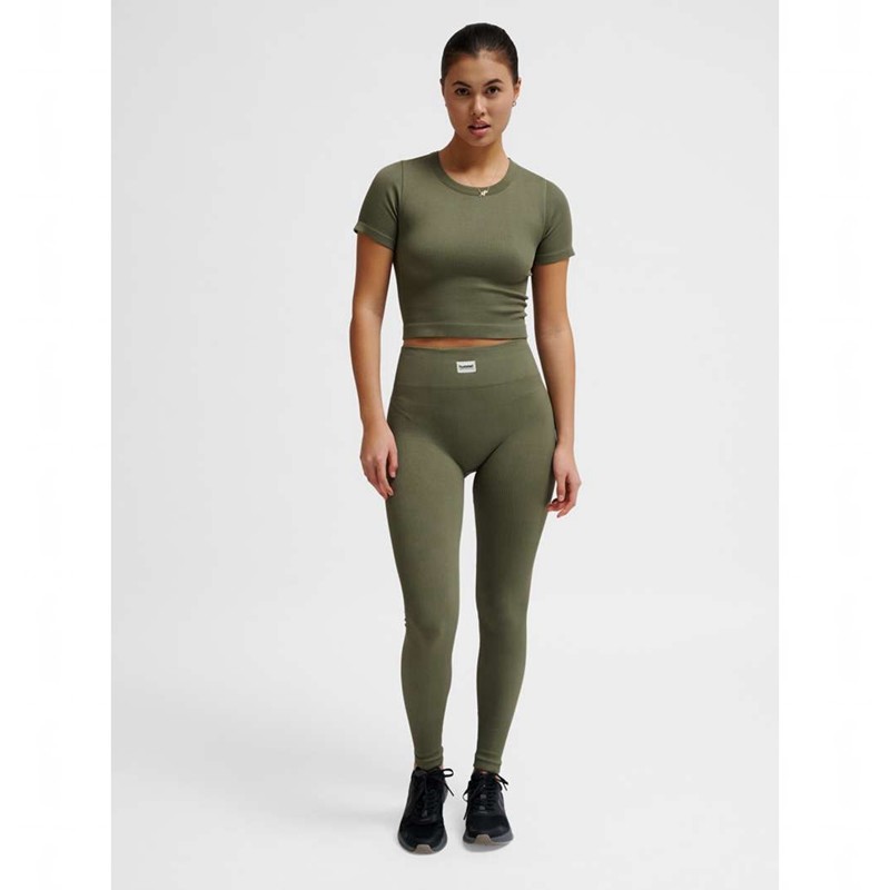 Dámské Tričko Hummel Pulse Seamless Rib W S/S Olivy Zelené | 570905-440