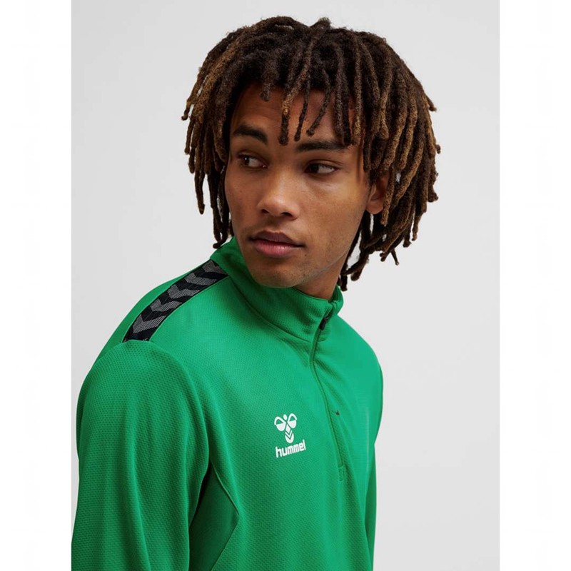 Pánské Kraťasy Hummel Authentic Half Zip Sweat Zelene | 762716-931