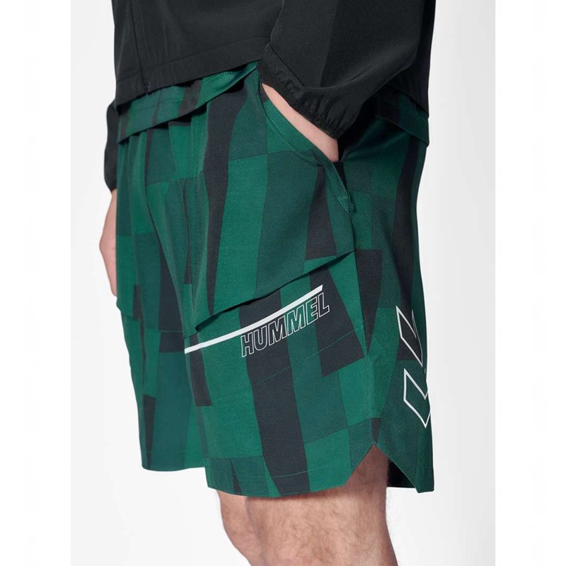 Pánské Kraťasy Hummel Court Aop Pocket Zelene | 691717-888
