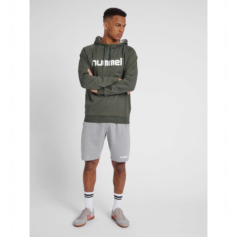 Pánské Mikina s Kapucí Hummel Go Cotton Logo Olivy Zelené | 501808-991